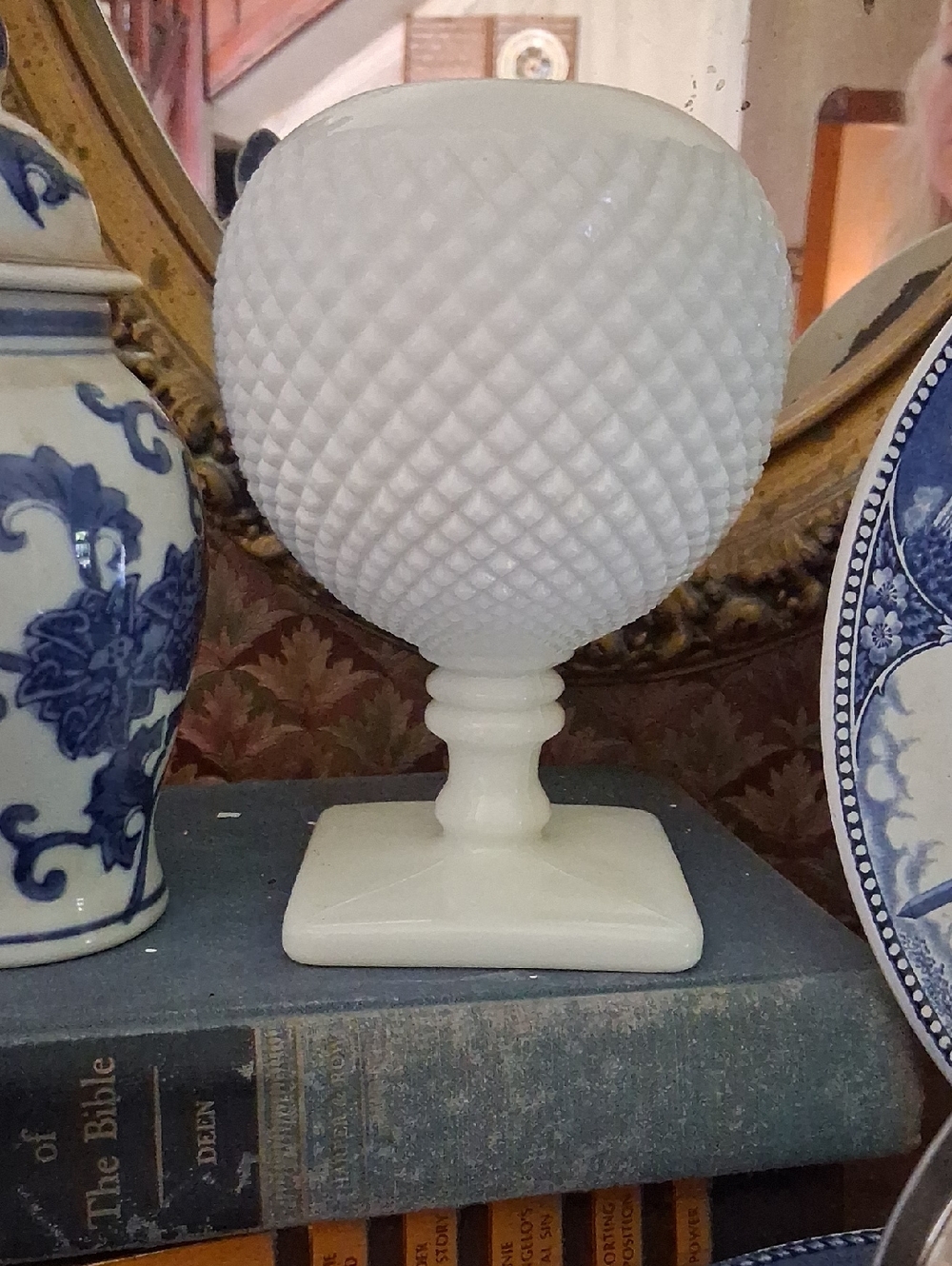 White Milk Glass Hobnail Compote on Pedestal